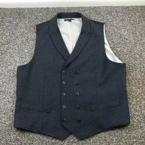 John Varvatos USA Vest Waistcoat Wool Double Breasted Striped Gray Blue Mens 46